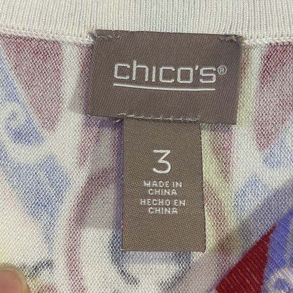 Chico's 3/4 Sleeve Tunic Shirt Size 3 (XL/16) Multicolored Rayon/Nylon Blend - Picture 6 of 11